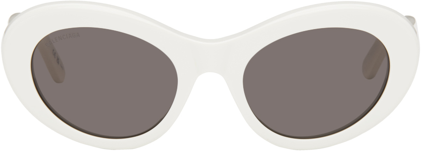 Balenciaga White Oval Sunglasses In White-white-grey