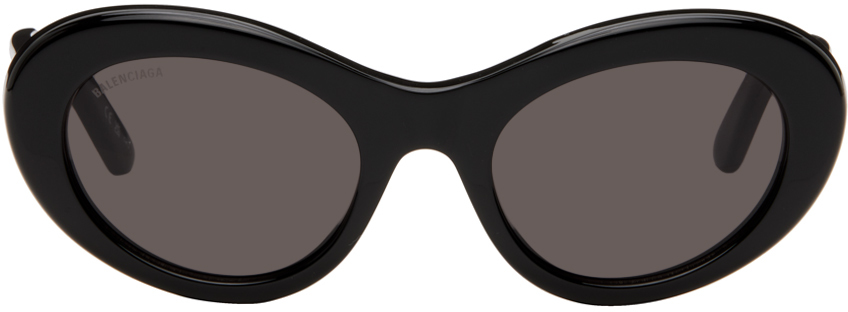 Shop Balenciaga Black Oval Sunglasses In Black-black-grey