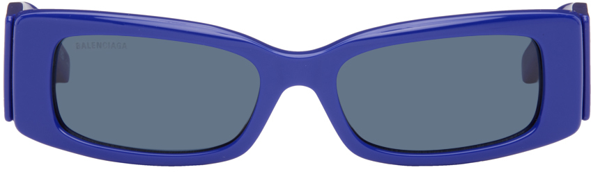 Balenciaga Blue Rectangular Sunglasses In Blue-blue-blue