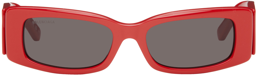 Balenciaga Red Rectangular Sunglasses In Red-red-grey