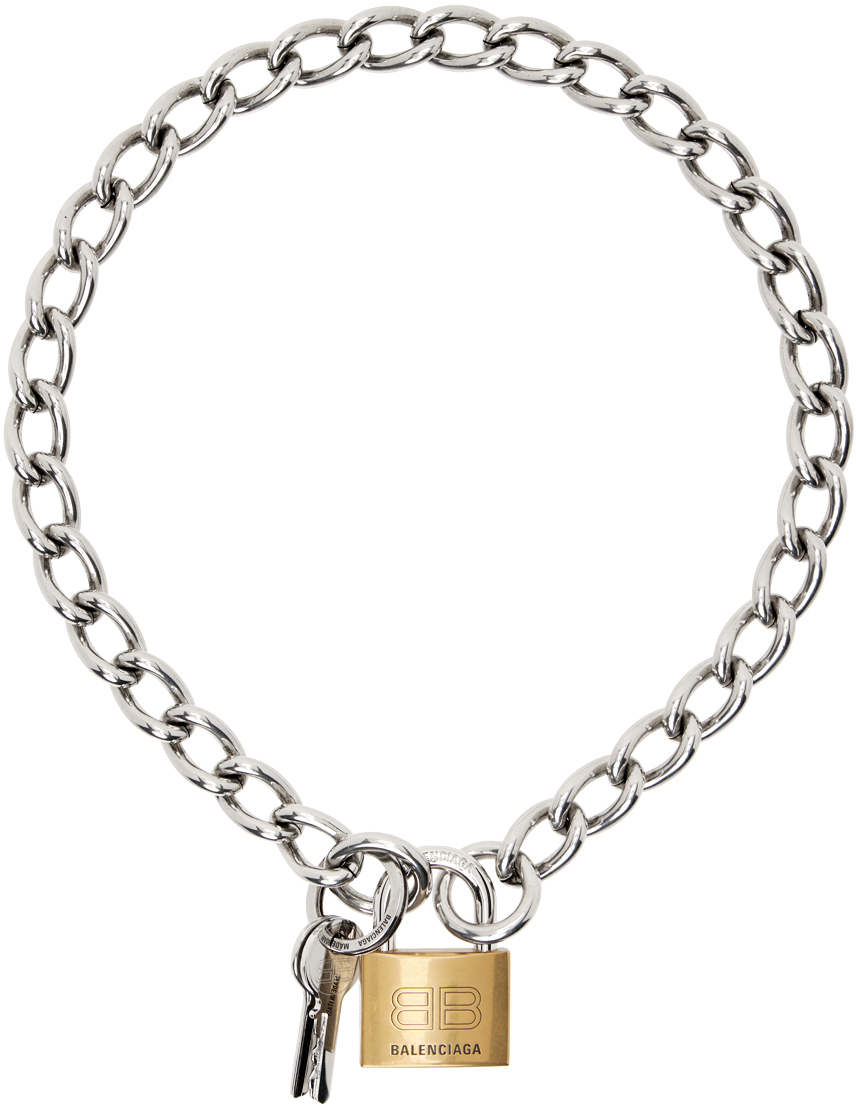 Shop Balenciaga Silver Locker Necklace In 1106 An S/sh S/an G/