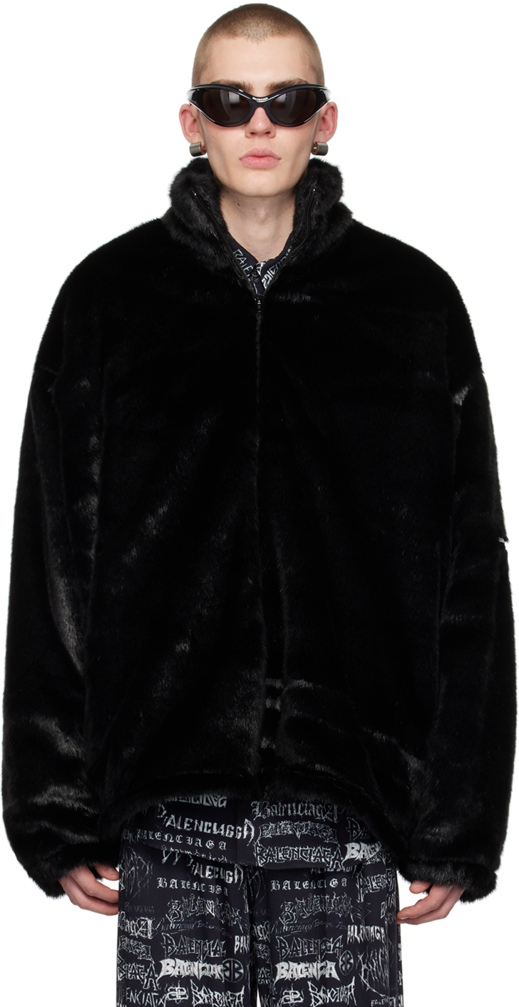 Shop Balenciaga Black Ski Faux-fur Jacket