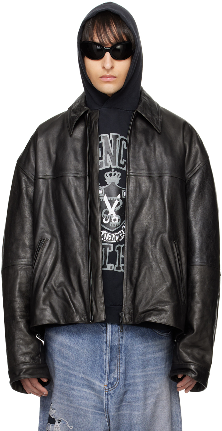 Balenciaga Black Cocoon Kick Leather Jacket In 1000 Nero