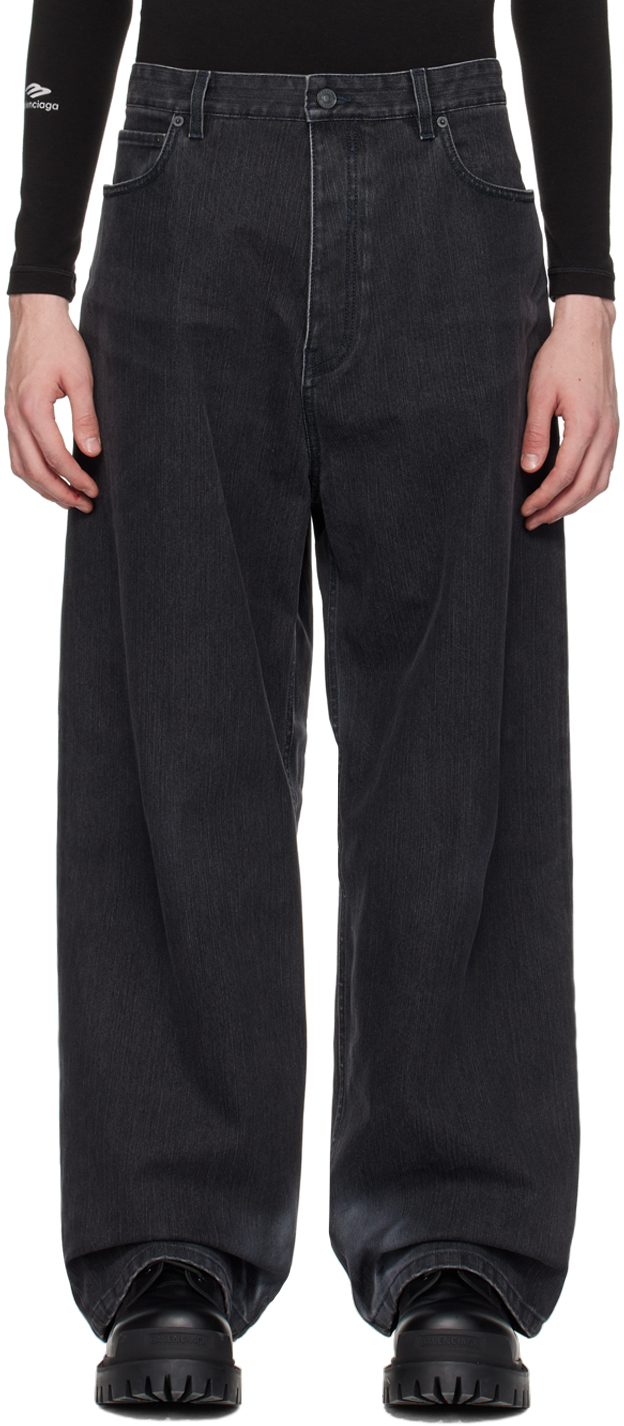 Shop Balenciaga Black Faded Jeans In Washed Black Ring