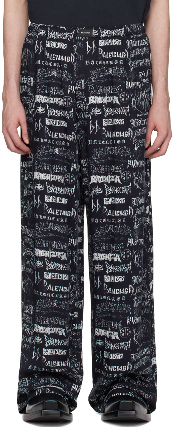 Shop Balenciaga Black Printed Trousers In 1000 Black