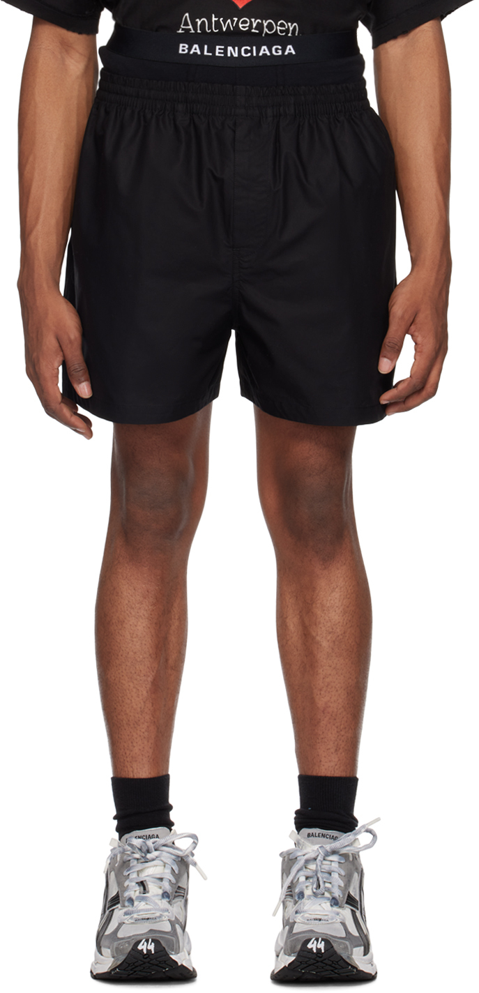 Shop Balenciaga Black Hybrid Boxer Shorts