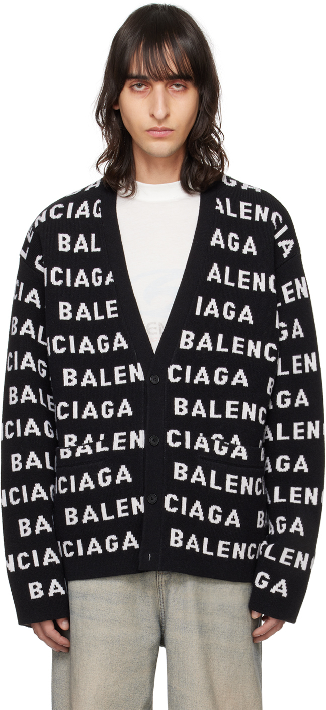 Shop Balenciaga Black & White Button Cardigan In 1070 Black/white