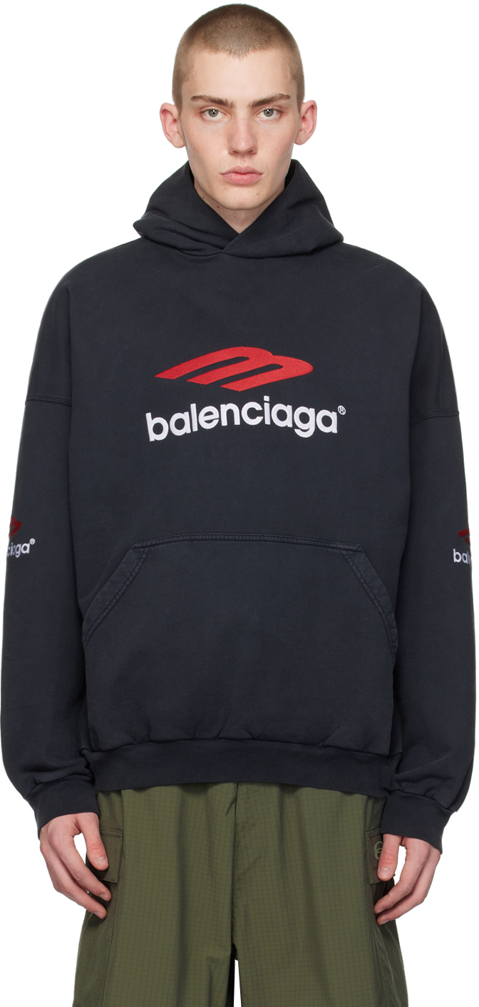 Balenciaga: Black 3B Sports Icon Hoodie | SSENSE