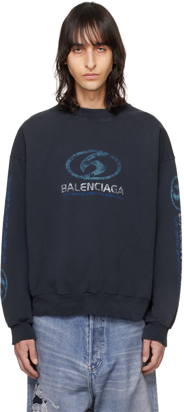 Shop Balenciaga Black Oversized Sweatshirt In 1412 Faded Black/blu