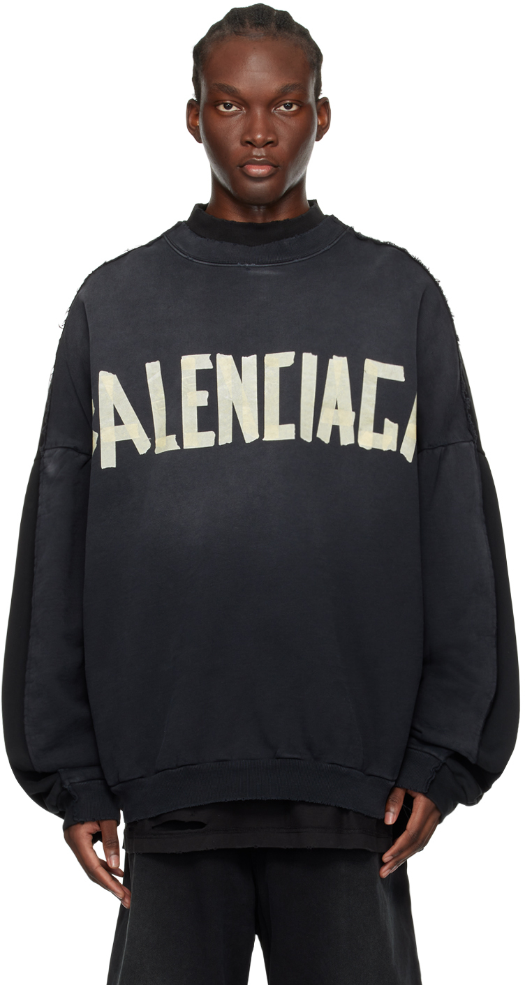 Shop Balenciaga Black Tape Type Sweatshirt In Wash Black1021