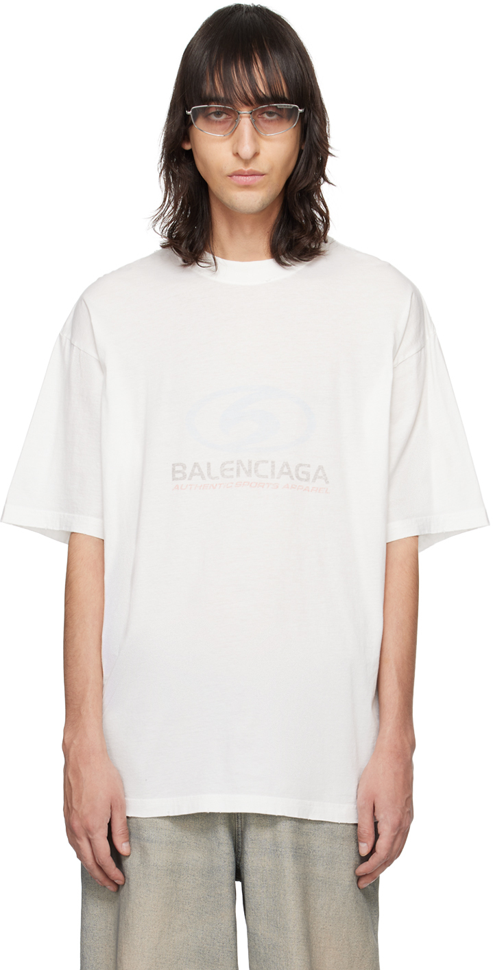Balenciaga Cotton T-shirt In 9038 White/light Blu