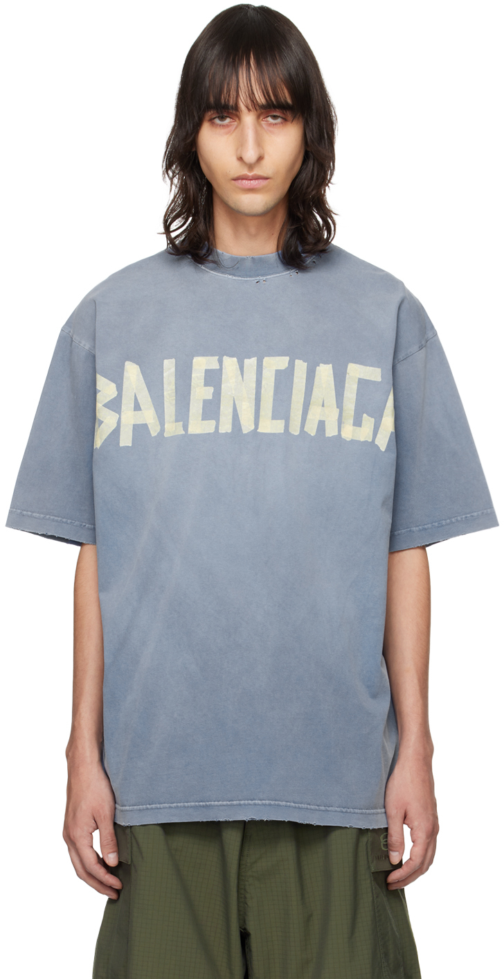 Shop Balenciaga Blue Tape Type T-shirt In 4530 Faded Blue