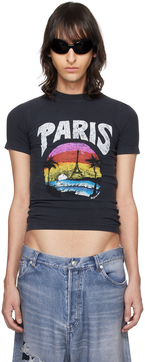 Balenciaga Black 'Paris' Tropical T-Shirt