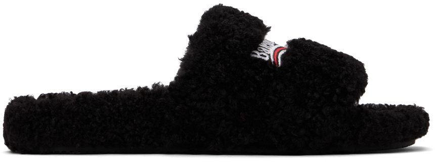 Black Furry Slides