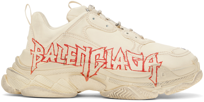 Shop Balenciaga Beige Triple S Diy Metal Sneakers In 9016 White/red/black