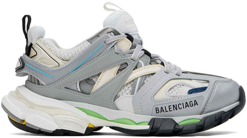 Balenciaga: Silver & White Track Sneakers | SSENSE