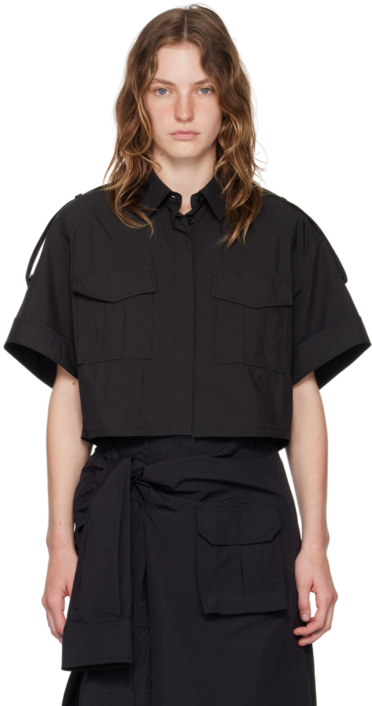 Shop Juunj Black Button Epaulet Shirt