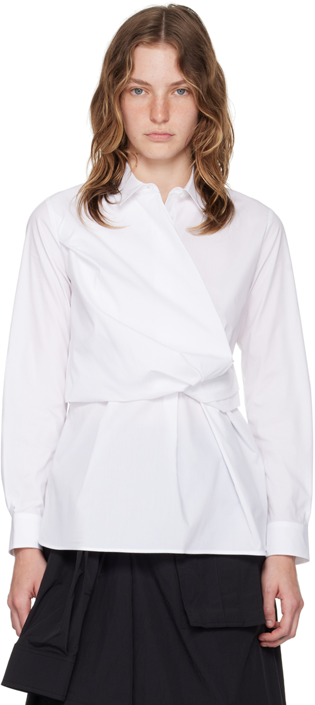 White Twisted Wrap Shirt by Juun.J on Sale