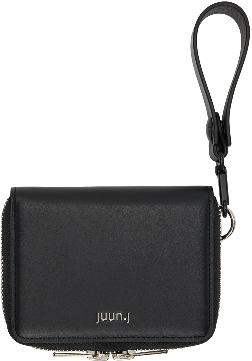 Juunj Black Leather Zipper Wallet In 5 Black
