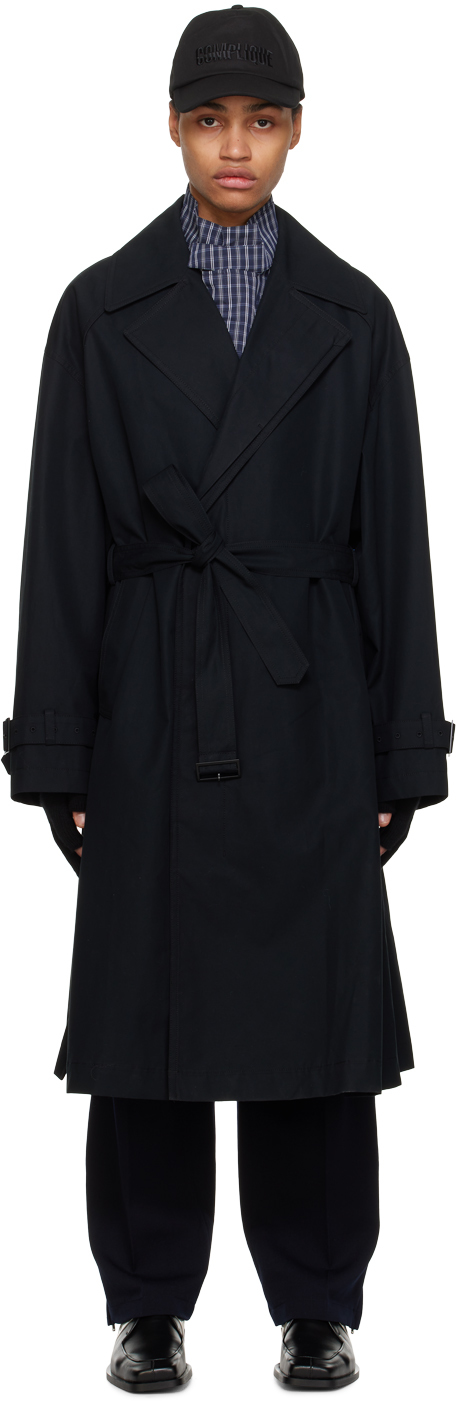 Black Belted Trench Coat by Juun.J on Sale