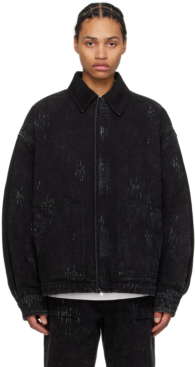Black Paint Splatter Denim Jacket by Juun.J on Sale