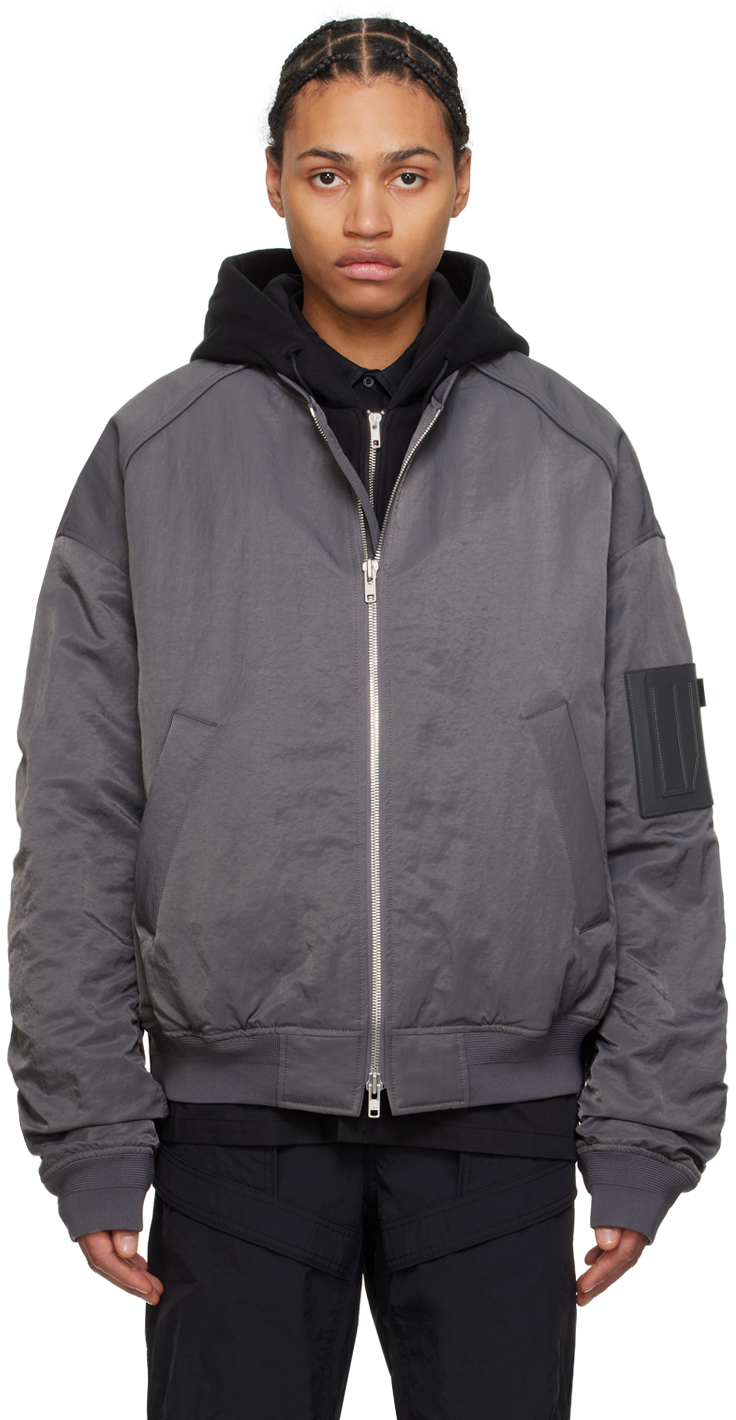 Gray Detachable Hood Bomber Jacket