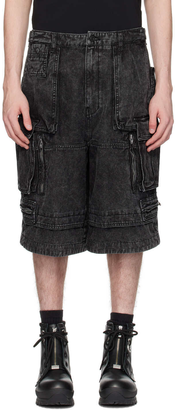 Black Faded Denim Shorts