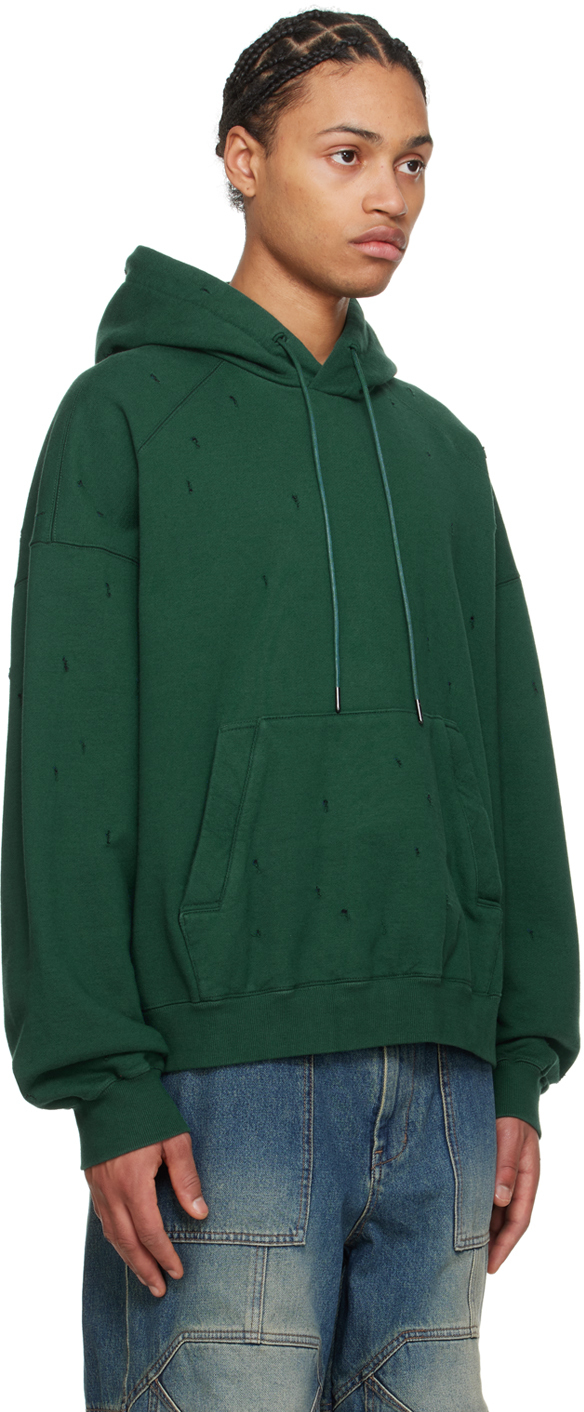 Shop Juunj Green Distressed Hoodie In M Green