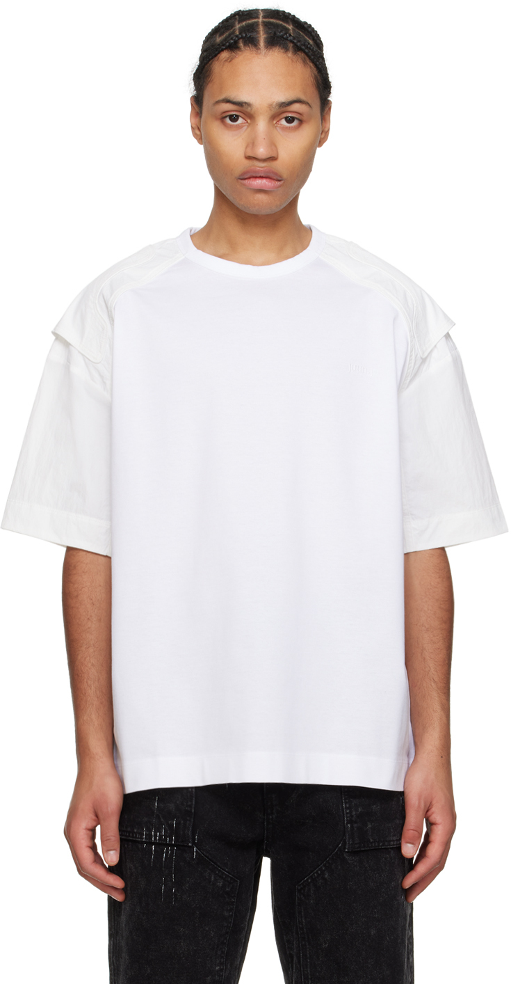 Shop Juunj White Paneled T-shirt In 1 White