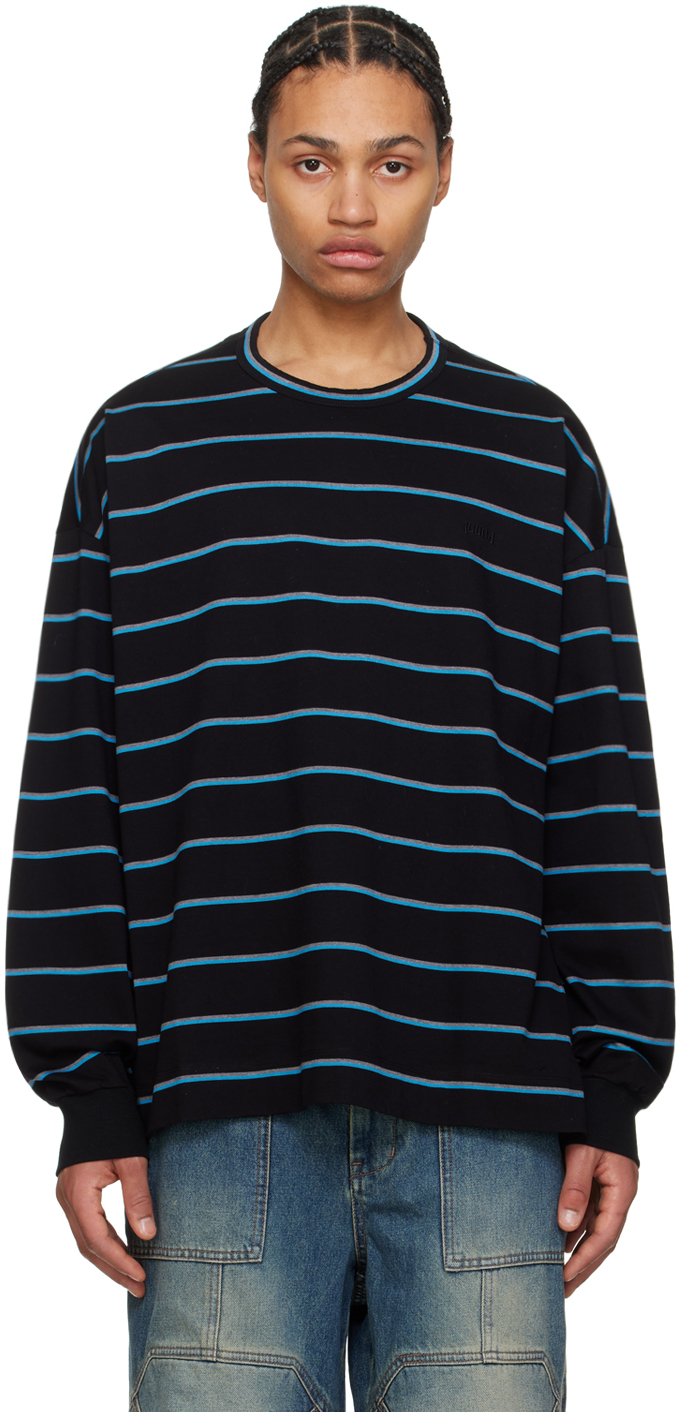 Juun.j Black & Blue Striped Long Sleeve T-shirt In P Blue