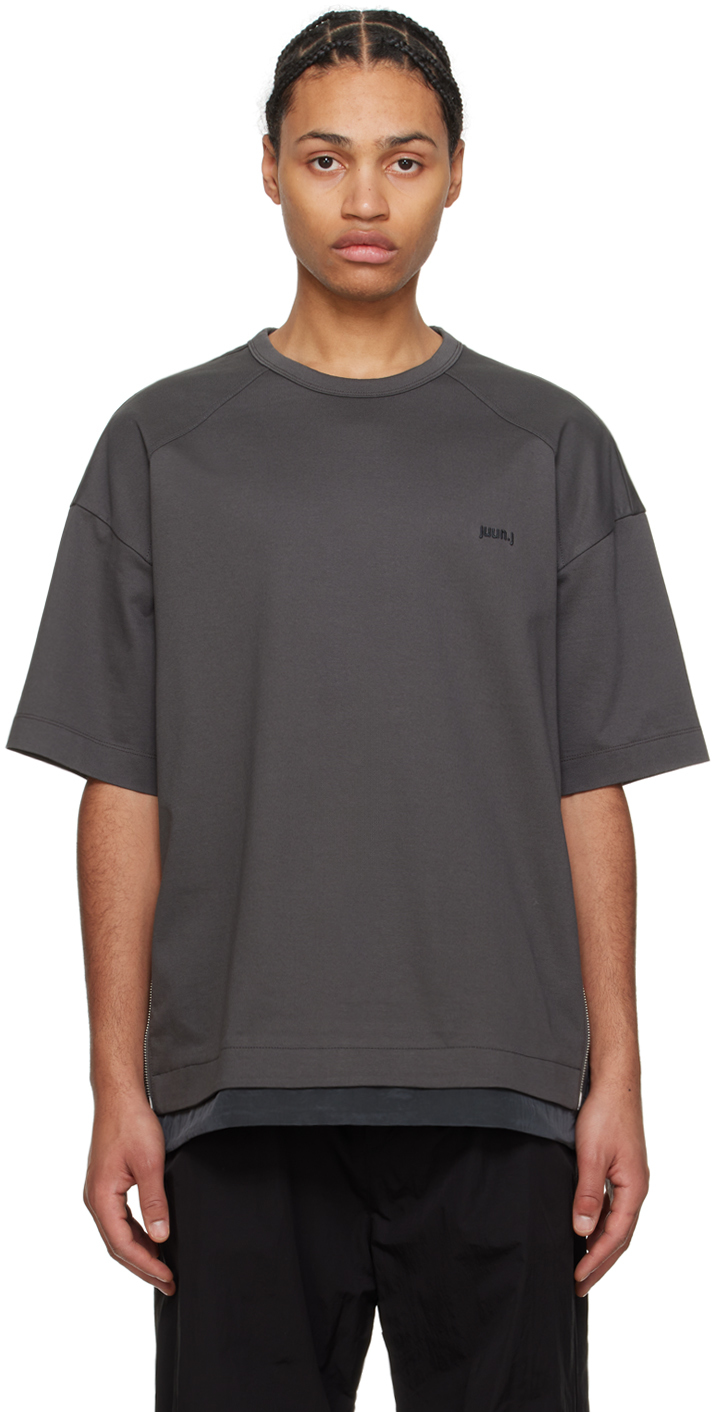Shop Juunj Gray Side Zip T-shirt In 3 Grey