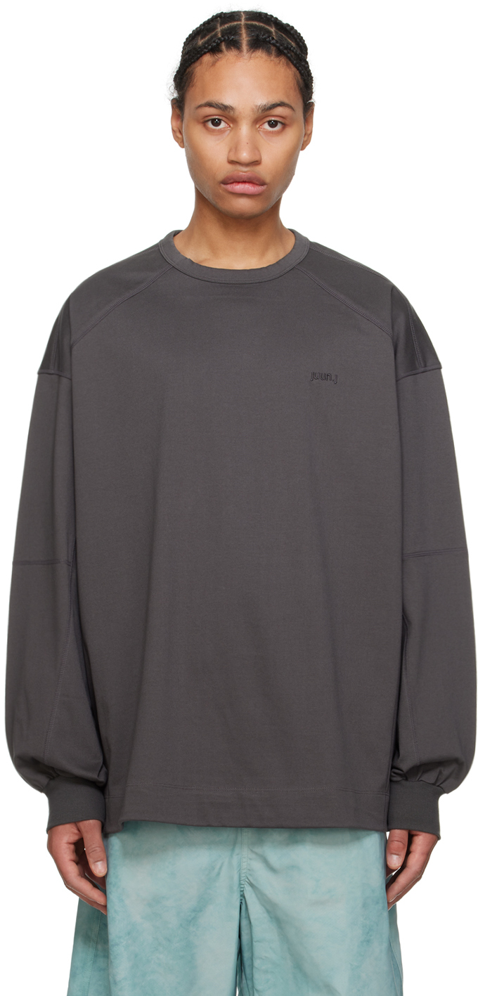 Gray Embroidered Long Sleeve T-Shirt