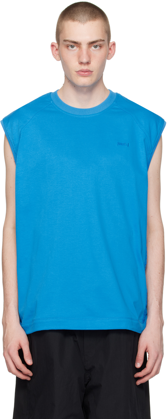 Blue Embroidered Tank Top