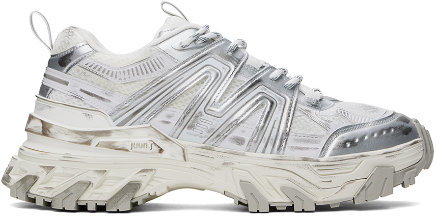 White & Silver Paneled Sneakers