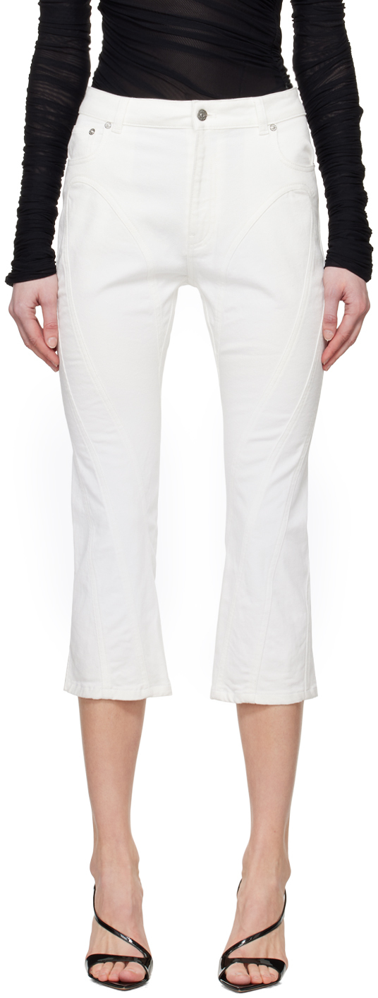 Mugler White Spiral Crop Jeans In B1003 White / White