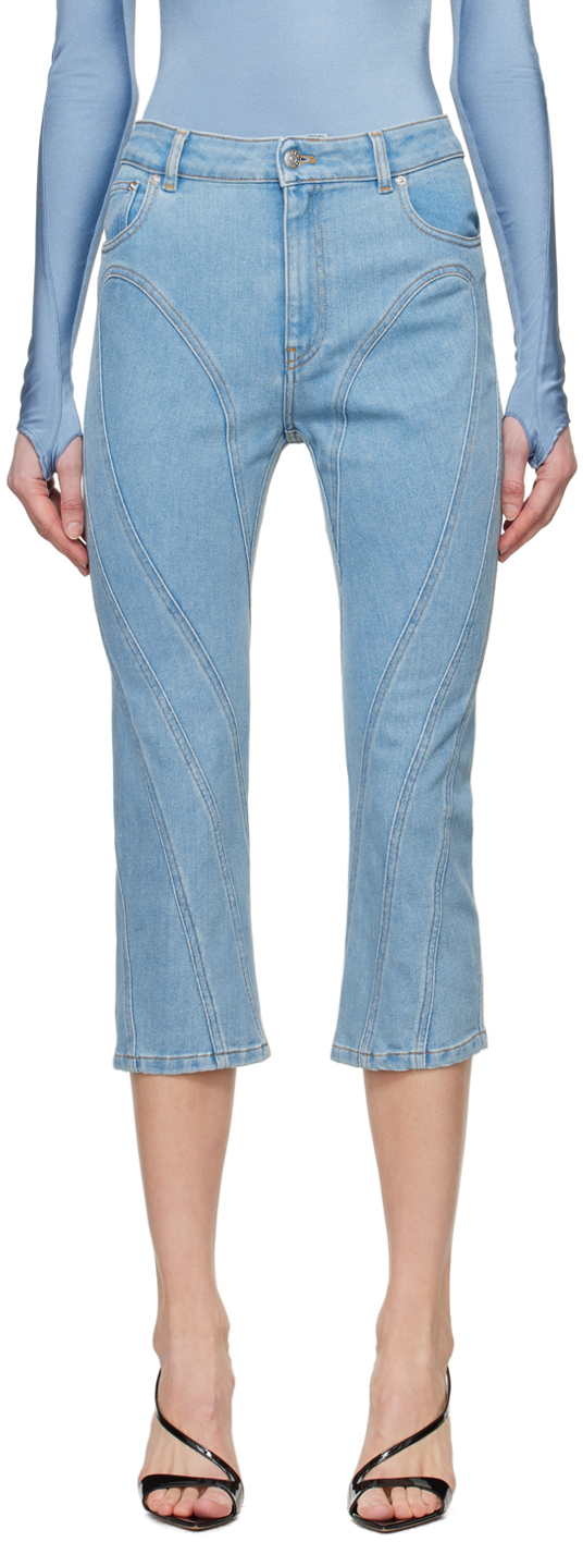 Mugler Blue Spiral Crop Jeans In B2905 Light Blue