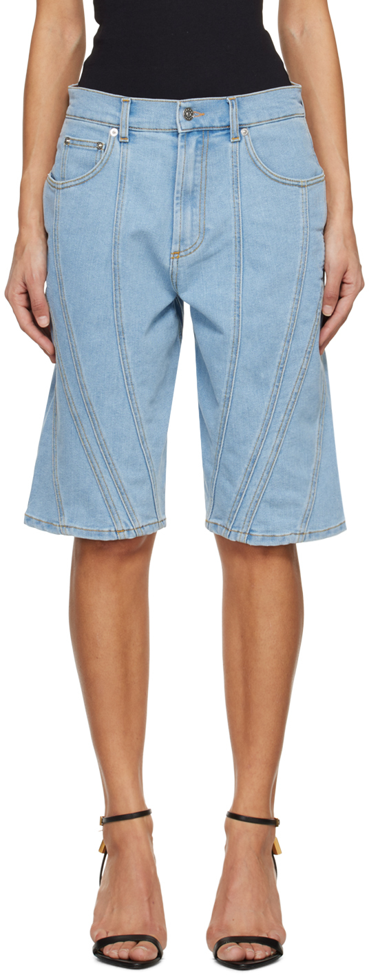 Blue Spiral Denim Shorts