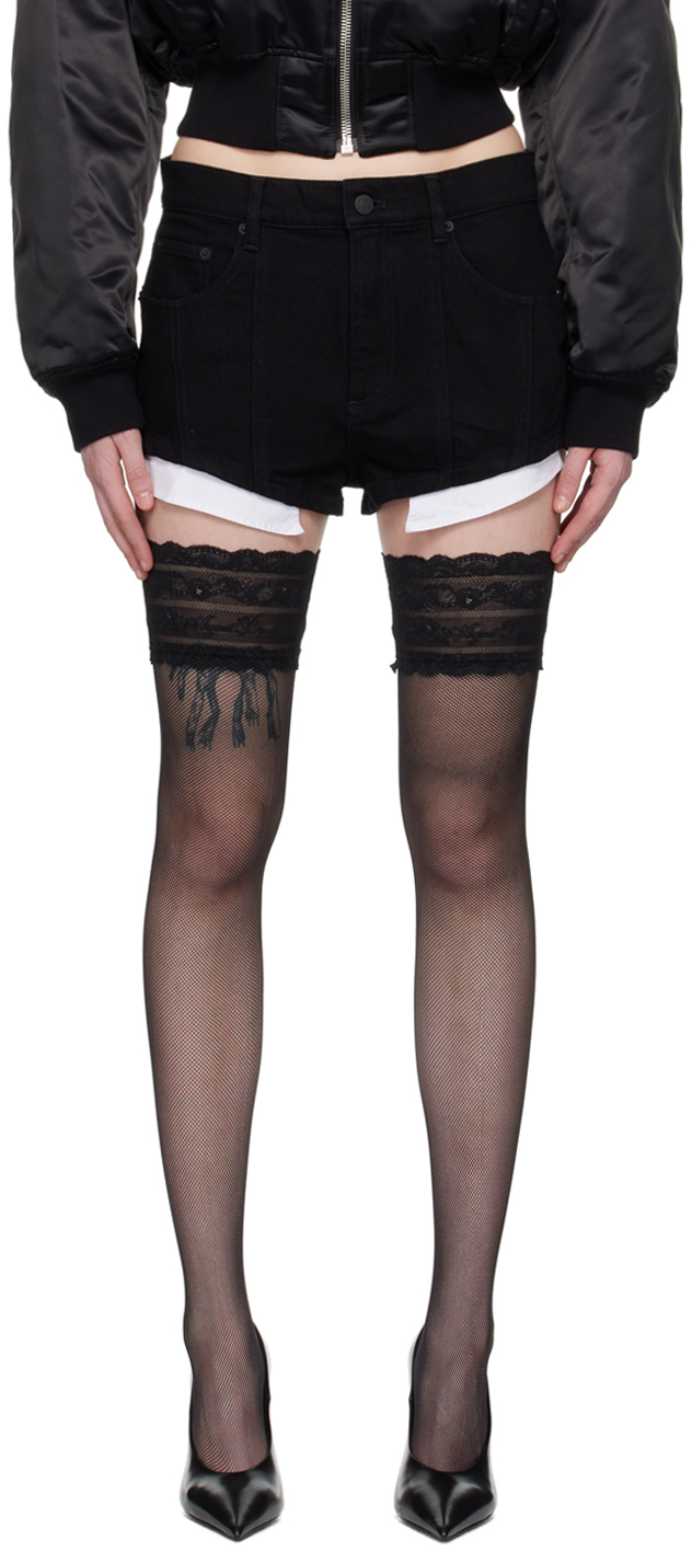 Mugler Black Five-pocket Denim Shorts In B190 Black/white