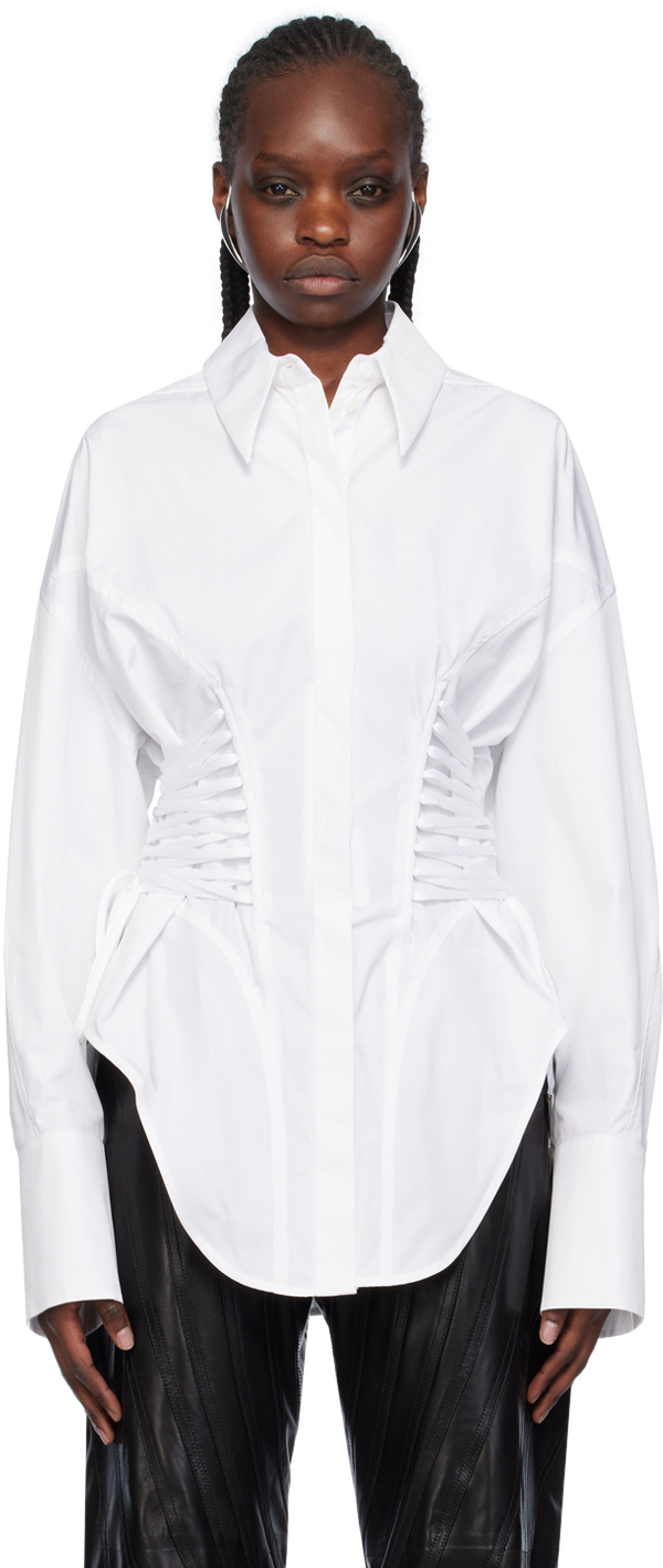 Shop Mugler White Laced-up Shirt In 1000 Blanc Optique