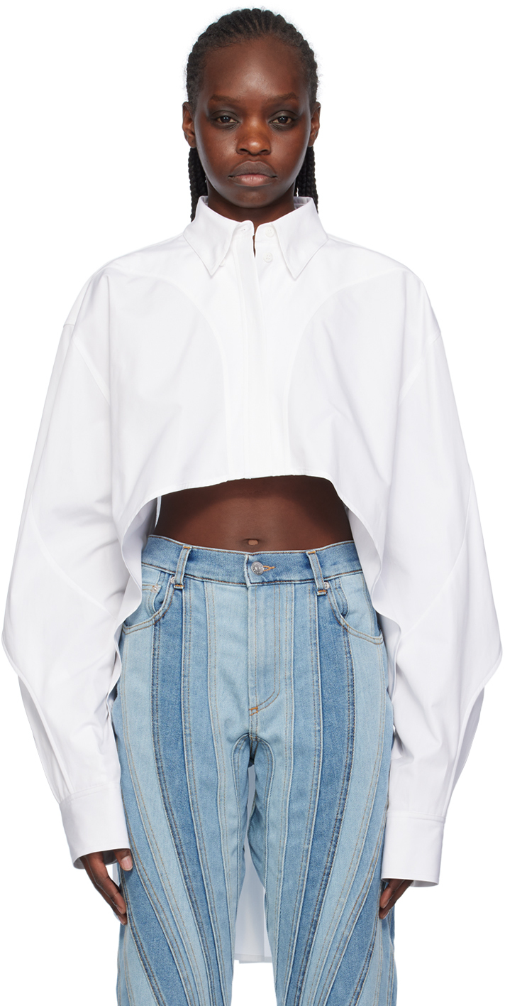Shop Mugler White Asymmetric Shirt In 1000 Blanc Optique