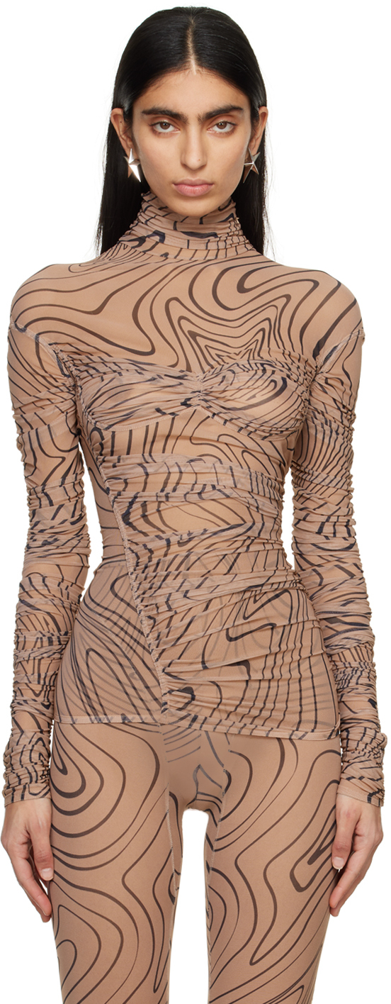 Beige Printed Turtleneck