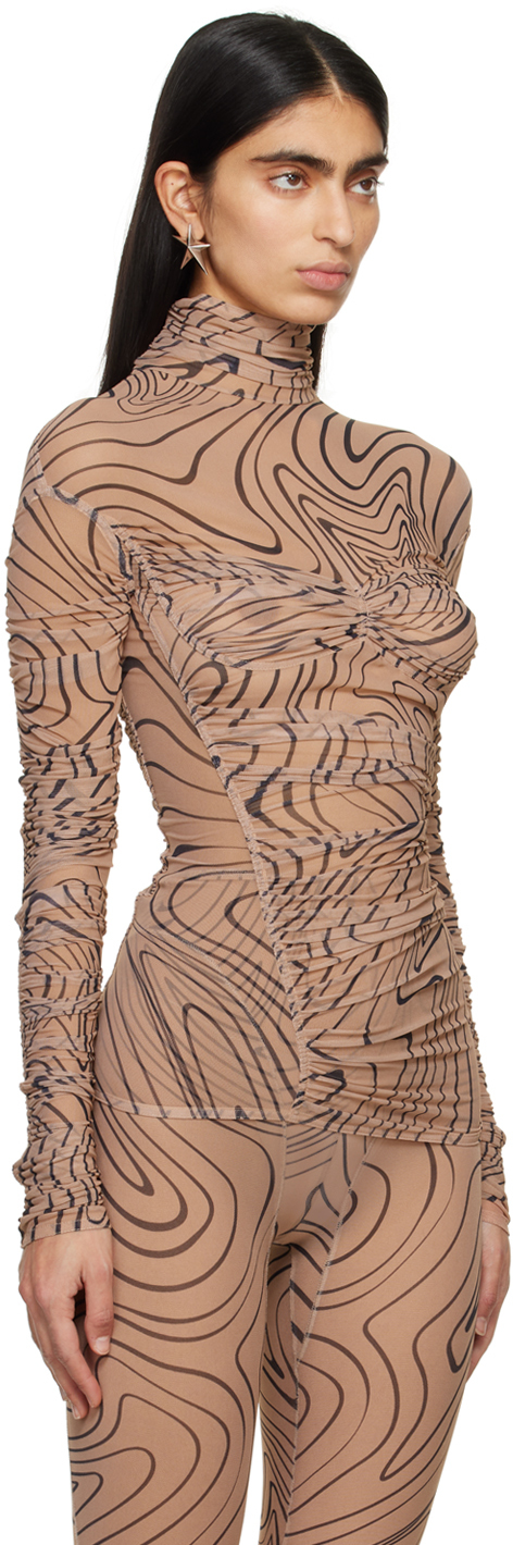 Mugler Beige Printed Turtleneck In So29 Star Print Tan