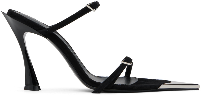 Shop Mugler Black Strappy Fang 95 Heeled Sandals