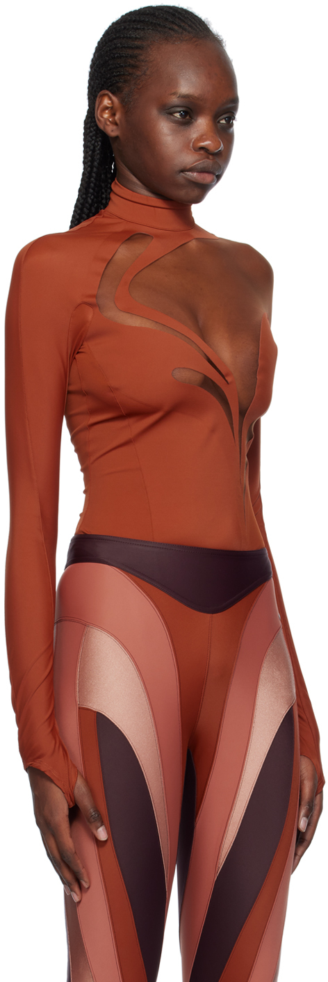 Mugler Tan Swirly Bodysuit In B71n2 Sienna/nude 02