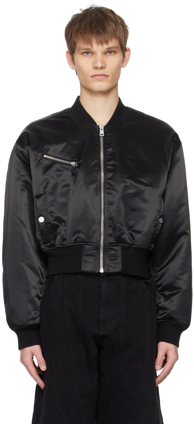 Mugler: Black Cropped Bomber Jacket | SSENSE