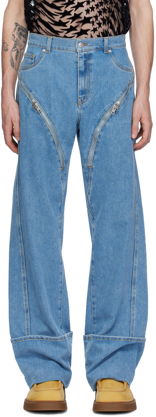 【関税込み】Mugler ブルー パネル ジーンズ Mugler - Panelled Jeans in Blue Mugler