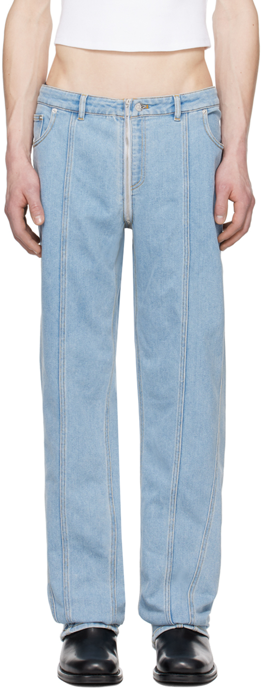 Mugler Blue Zip Jeans In Light Blue