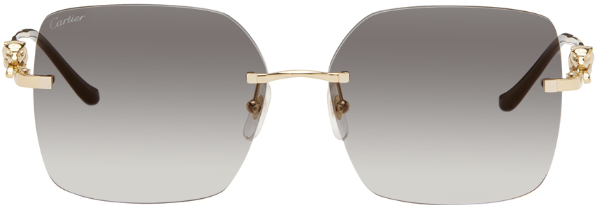 Cartier Gold 'panthère De ' Sunglasses In 001 Gold Gray