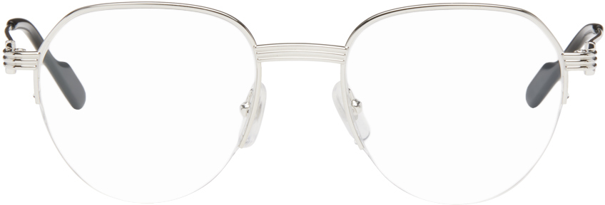 Cartier Silver Round Glasses In Silver-silver-transp