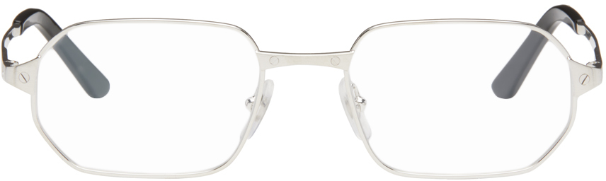 Cartier Silver Rectangular Glasses In Silver-silver-transp